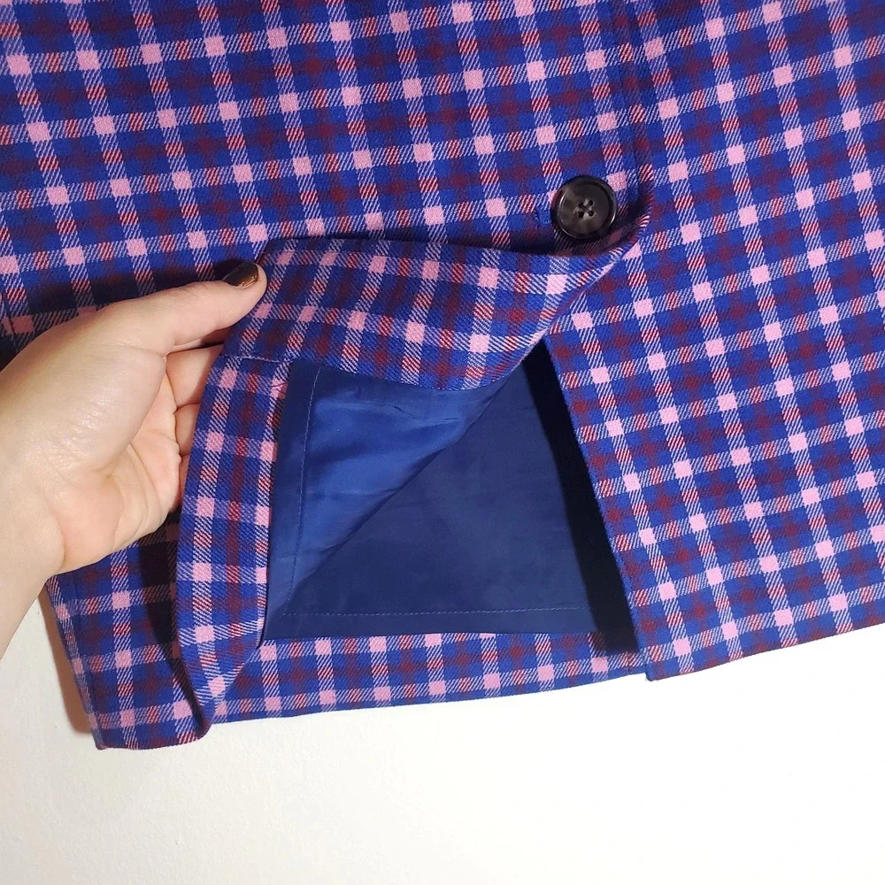 J. Crew Button-front Pencil in Mott Plaid Royal Petunia Check Skirt Size 6‎